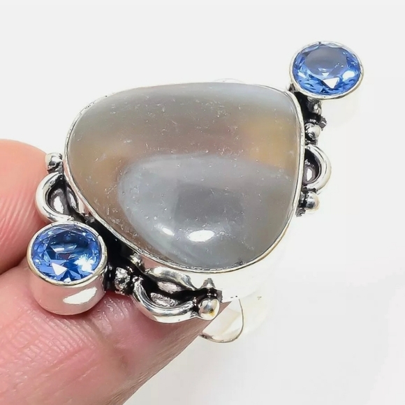 New Fluorite and Blue Topaz 925 Silver Ring. - Picture 11 of 15